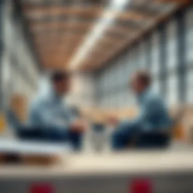 Consultation on Warehouse Rental Opportunities Business professionals discussing warehouse rental options