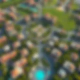 Aerial view of Warsan Village showcasing its unique layout and greenery