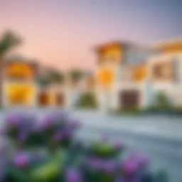 A serene view of a luxury gated community in Dubai, showcasing modern architecture