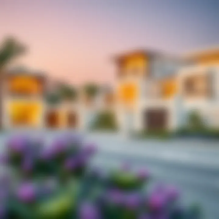 A serene view of a luxury gated community in Dubai, showcasing modern architecture