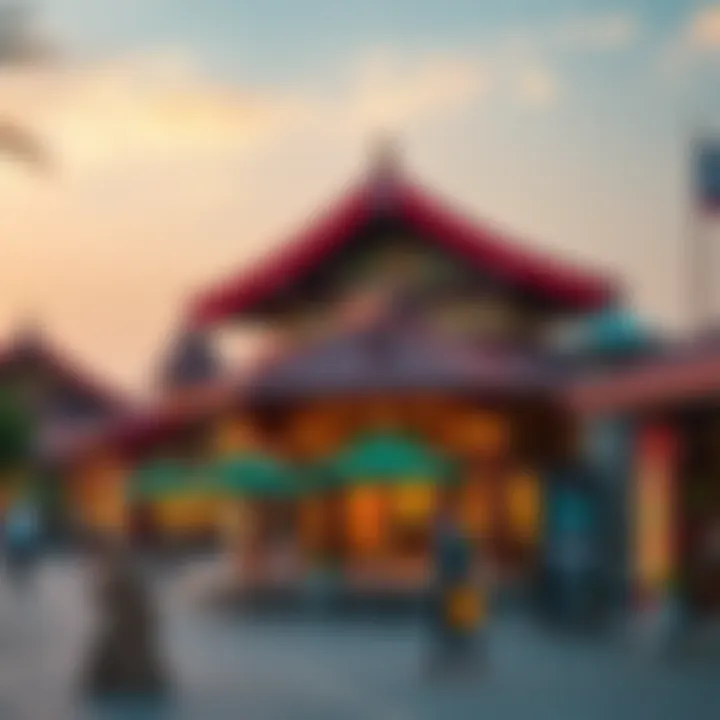 A vibrant scene of Global Village showcasing cultural pavilions