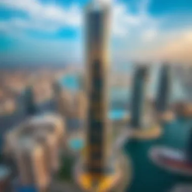 Aerial perspective of Business Bay highlighting Grosvenor Business Tower