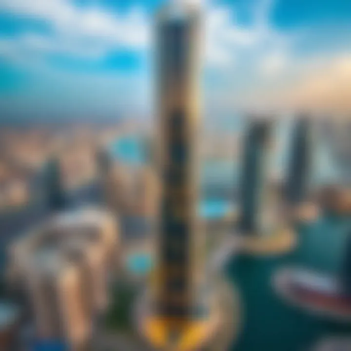 Aerial perspective of Business Bay highlighting Grosvenor Business Tower