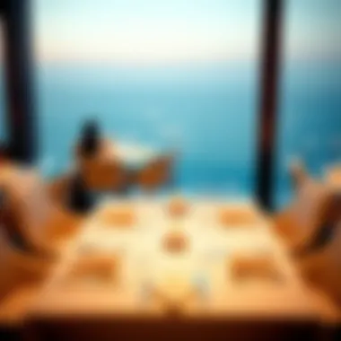 Elegant dining setting with ocean backdrop