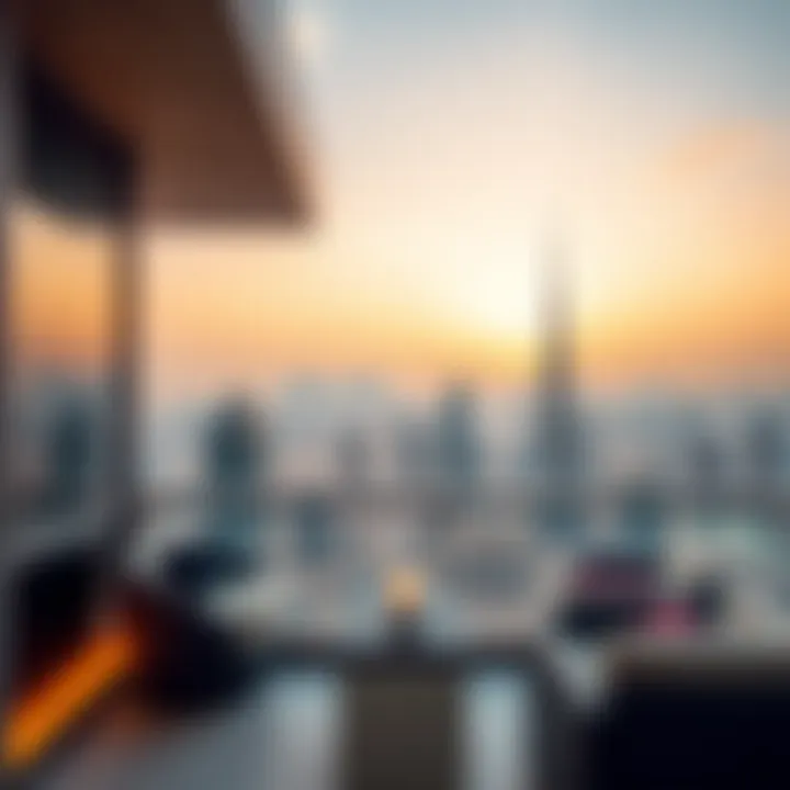 Panoramic view of Dubai skyline from the hotel balcony