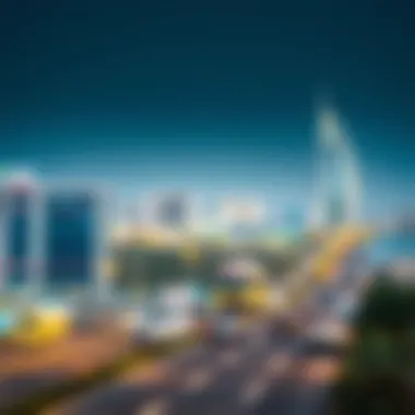 Jumeirah Beach Road - Scenic View with Dubai Canal Scenic view of Jumeirah Beach Road with the Dubai Canal in the background