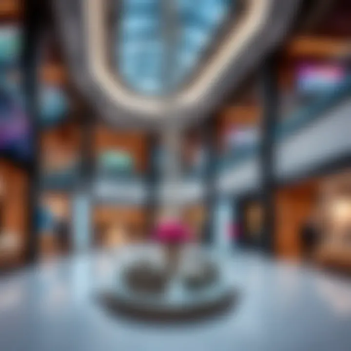 Interior shot of the shopping area filled with luxury brands