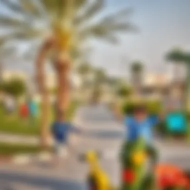 A vibrant community park in Muwaileh with families enjoying outdoor activities