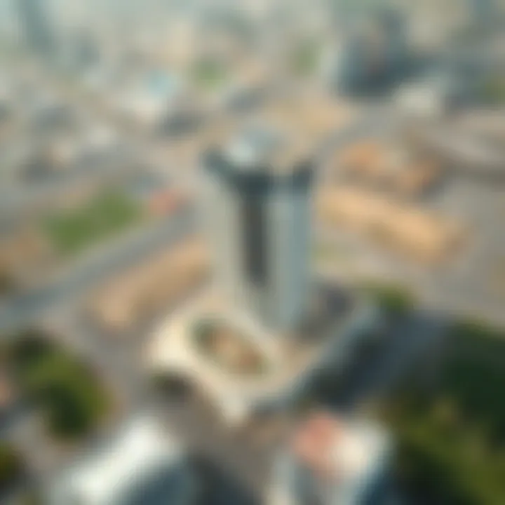 Aerial view of the Nasir Building within the IMPZ landscape