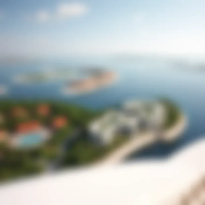 Breathtaking Aerial Perspective of Noor Island Aerial view of Noor Island showcasing the lush greenery and modern architecture