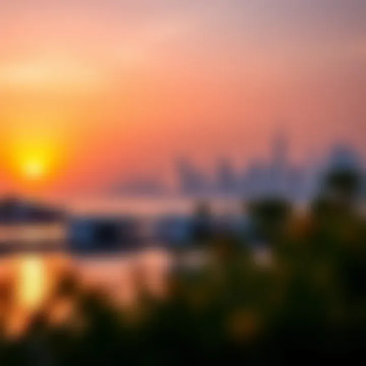 Serene Sunset Views from Noor Island Sunset illuminating the skyline of Dubai from Noor Island
