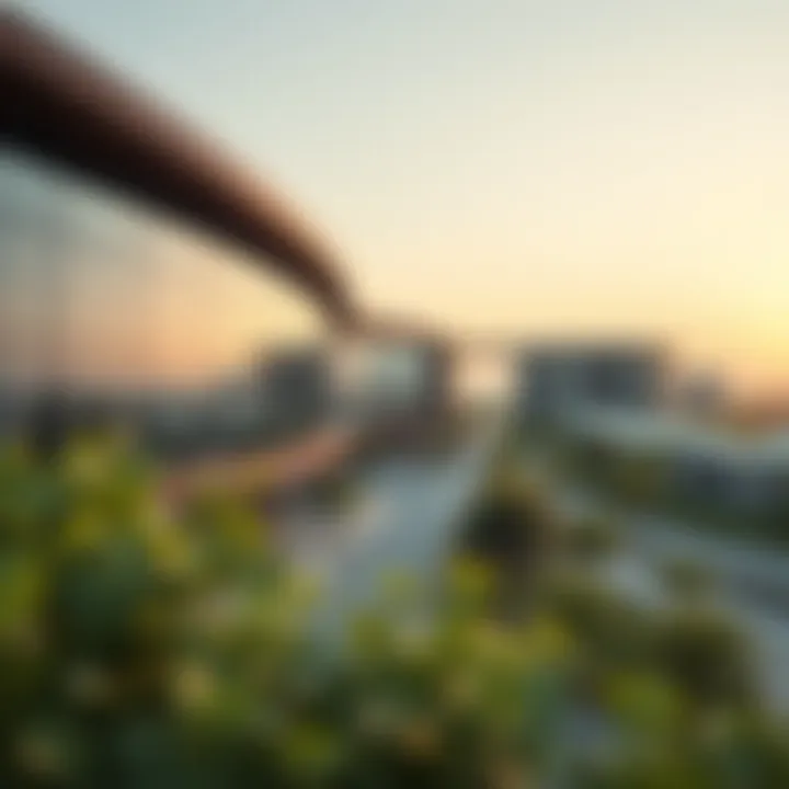 Panoramic view of Jumeirah Village Circle showcasing modern architecture and greenery