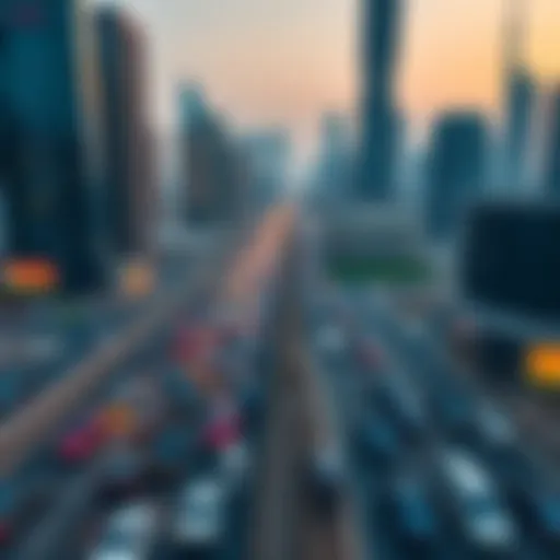 Aerial view of Sheikh Zayed Road bustling with traffic and skyscrapers