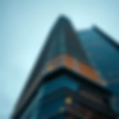 Close-up view of architectural details on a modern skyscraper