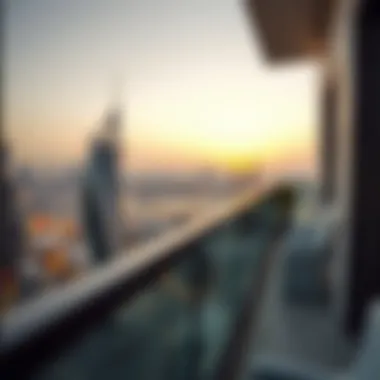 Stunning Skyline Perspective Panoramic view of Dubai skyline from a Swissotel Downtown balcony