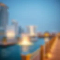A panoramic view of the Boardwalk with the Dubai Fountain in the background
