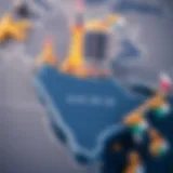 Map highlighting UAE free visa countries