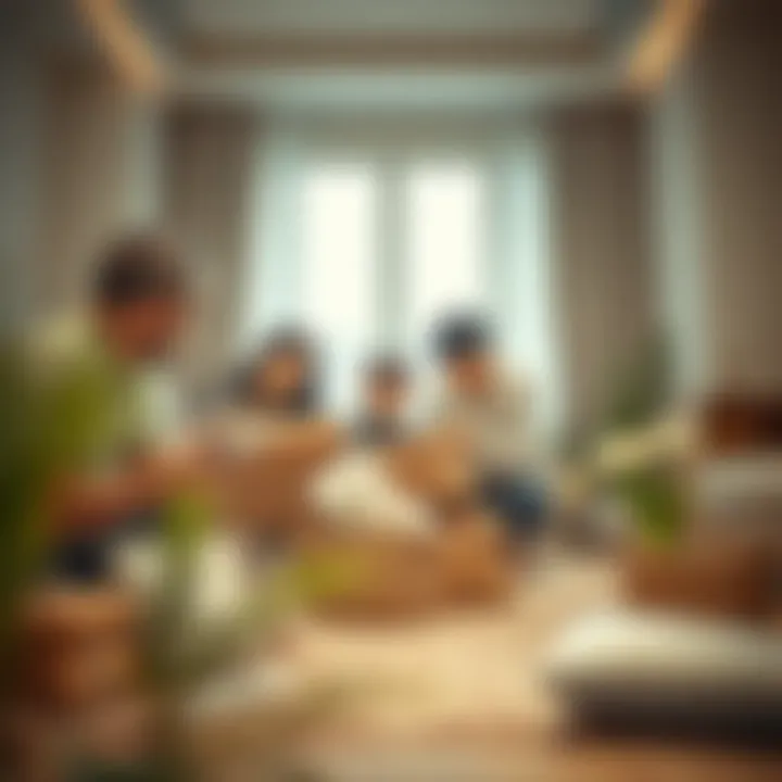 Visual representation of a family packing belongings for a smooth transition