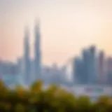 Dubai's Iconic Skyline A scenic view of Dubai's skyline with skyscrapers